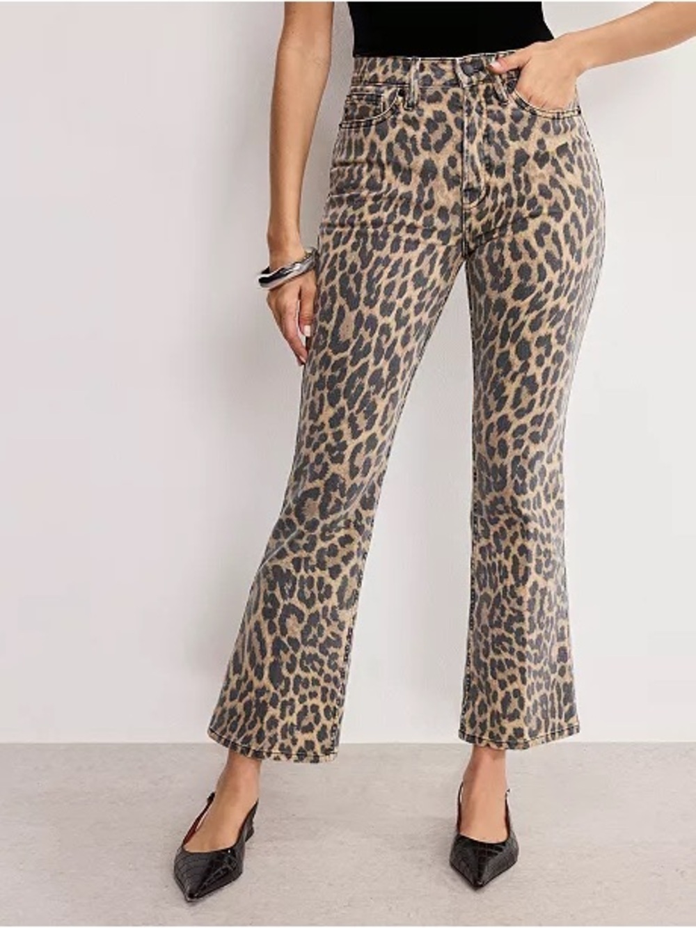 Good American Leopard Print Bootcut Pants in Tan and Black
